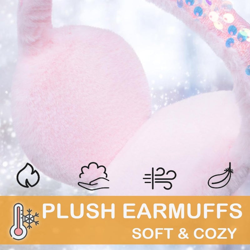FYBW Ear Muffs Gloves Set for Kids, Winter Adjustable Sequins Warm Earmuffs for Kids Outdoor Cold Weather - Image 4